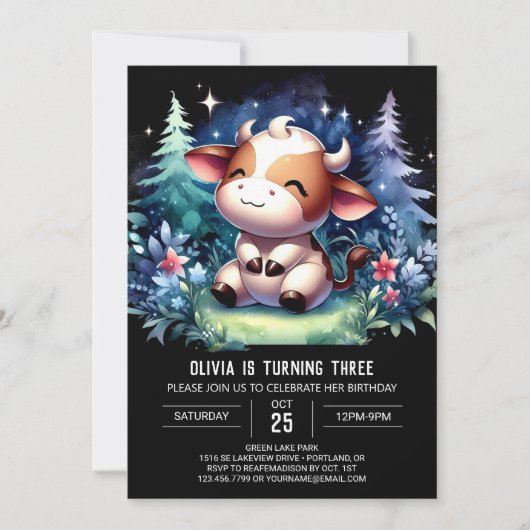 Invitation Pastel Enfants Vache Anniversaire (Devant)