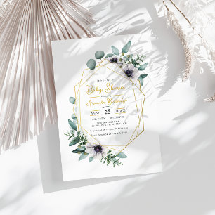 Invitation Pastel Eucalyptus Anemone Baby shower géométrique