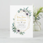 Invitation Pastel Eucalyptus Anemone Baby shower géométrique (Debout devant)