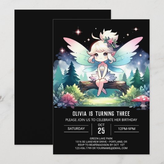 Invitation Pastel Fairy Anniversaire magique (Devant / Derrière)