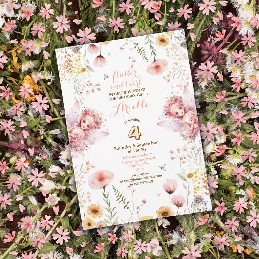 Invitation Pastel Fairy jardin fleuri thé fête anniversaire