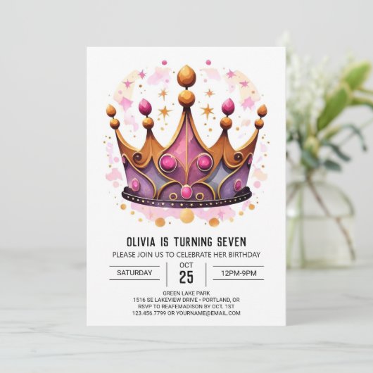 Invitation Pastel Fairytale Princess Crown Anniversaire (Debout devant)