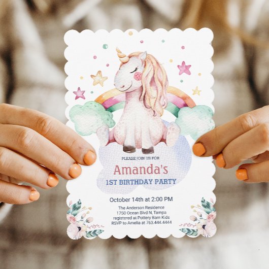 Invitation Pastel Fairytale Unicorn fille Anniversaire
