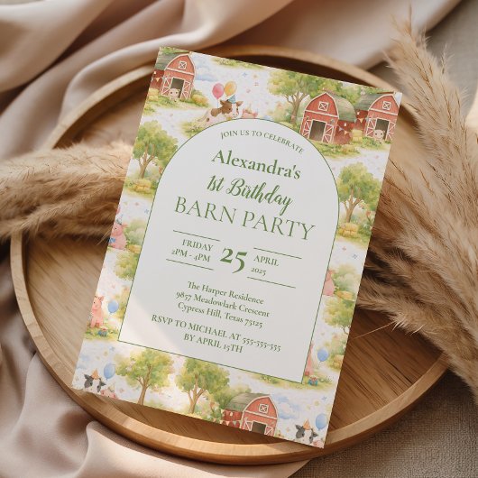 Invitation Pastel Farm Animals Barnyard 1st Birthday
