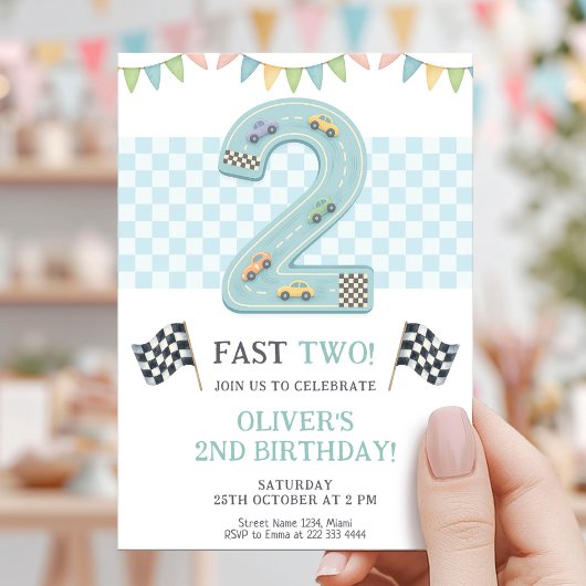 Invitation Pastel Fast Two Birthday Race