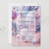 Invitation Pastel Feaths Pearls Parties scintillant Feuilles  (Devant)