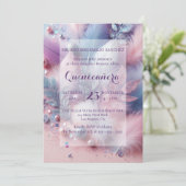 Invitation Pastel Feaths Pearls Parties scintillant Feuilles  (Debout devant)