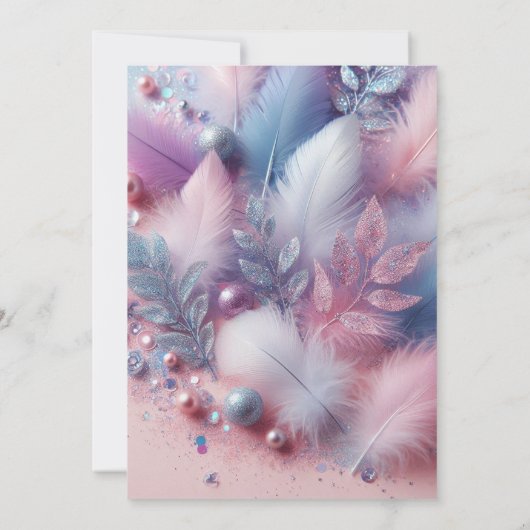 Invitation Pastel Feaths Pearls Parties scintillant Feuilles (Dos)