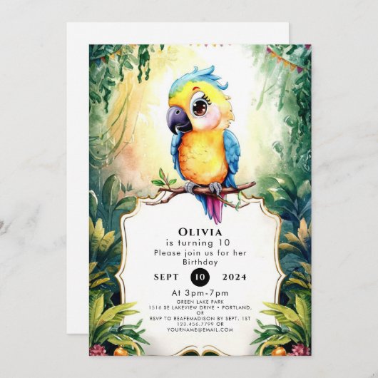 Invitation Pastel Fiesta Parrot Anniversaire (Devant / Derrière)