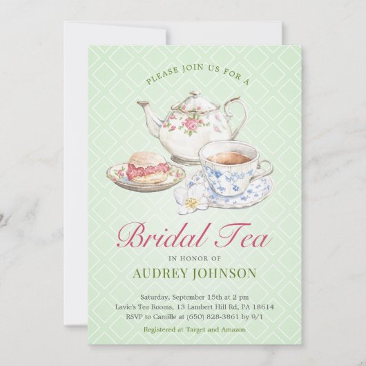 Invitation Pastel flamme de théière florale pour mariée class (Devant)