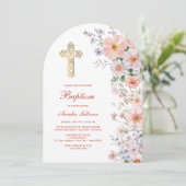 Invitation Pastel Fleur sauvage Arch Baptême (Debout devant)
