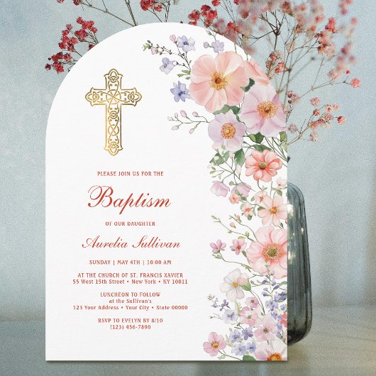 Invitation Pastel Fleur sauvage Arch Baptême