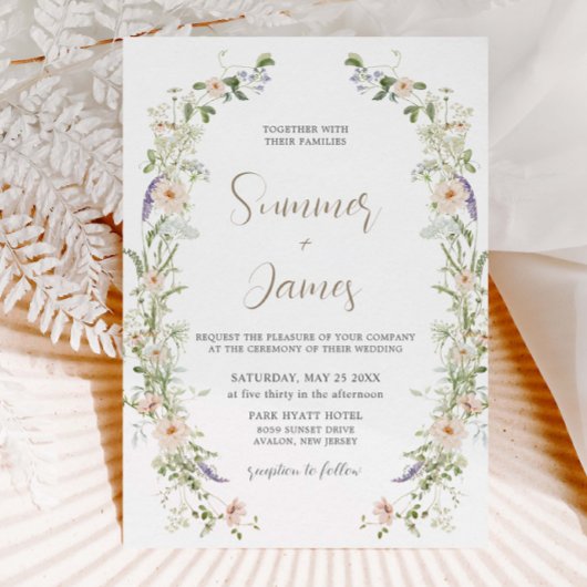 Invitation Pastel Fleur sauvage Delicate Floral Wreath Mariag