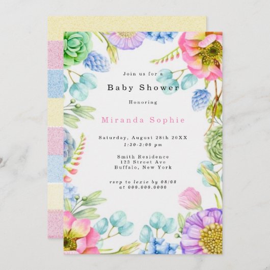 Invitation Pastel Fleur sauvage Florals Baby shower neutre (Devant / Derrière)