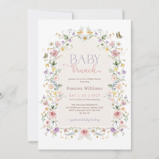 Invitation Pastel Fleur sauvage Garden Baby shower Brunch (Devant)