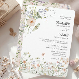 Invitation Pastel Fleur sauvage Jardin Délicat Mariage Floral