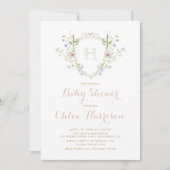Invitation Pastel Fleur sauvage Monogram Crest Baby shower (Devant)