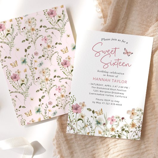 Invitation Pastel Fleur sauvage Spring Sweet 16