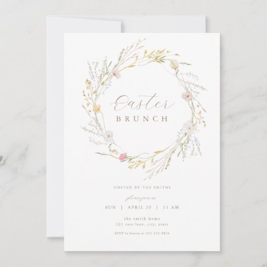 Invitation Pastel Fleur sauvage Wreath Pâques Brunch Invitati (Devant)
