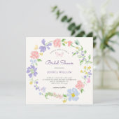 Invitation Pastel fleurs couronnes papillons douche nuptiale (Debout devant)