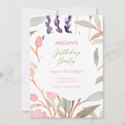 Invitation Pastel Floral Aquarelle Brunch anniversaire (Devant)