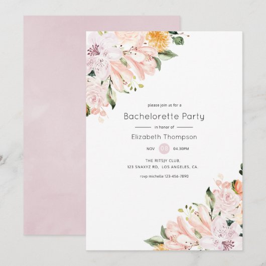 Invitation Pastel Floral Bachelorette (Devant / Derrière)