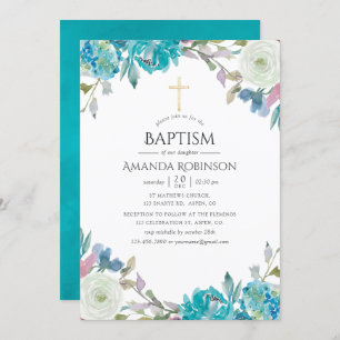 Invitation Pastel Floral Baptême ou Christening