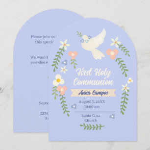 Invitation Pastel Floral Colombe Première Communion