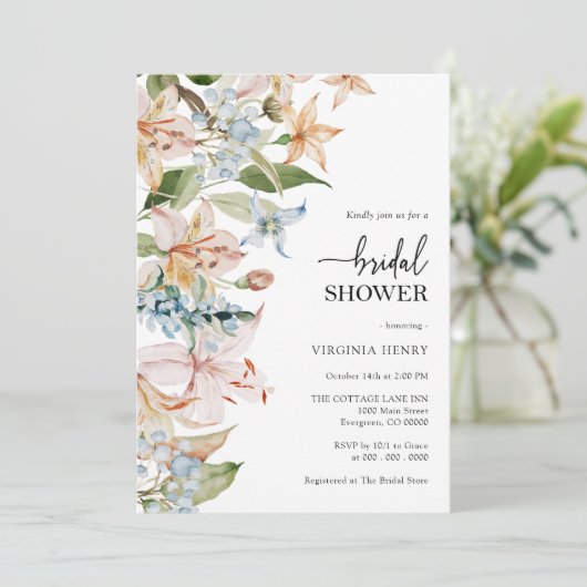 Invitation Pastel Floral Douche nuptiale (Debout devant)
