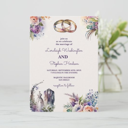 Invitation Pastel Floral Dreamy Enchantant Fairytale Mariage (Debout devant)