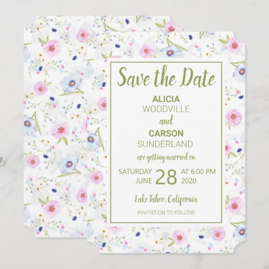 Invitation Pastel Floral Enregistrer la date (Devant / Derrière)