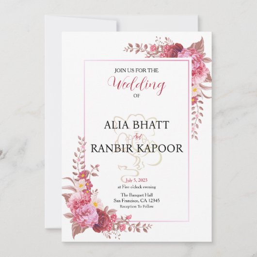 Invitation Pastel Floral Frame Mariage indien (Devant)