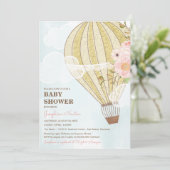 Invitation Pastel Floral & Gold Hot Air Baby shower (Debout devant)