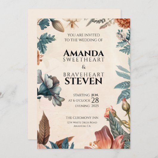 Invitation Pastel & Floral Mariage (Devant / Derrière)
