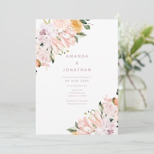 Invitation Pastel Floral Mariage (Debout devant)