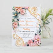 Invitation Pastel Floral Mariage Personnaliser papier Quill F (Debout devant)
