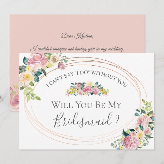 Invitation Pastel Floral Oval Frame Serez-Vous Ma Femme D'Acc (Devant / Derrière)
