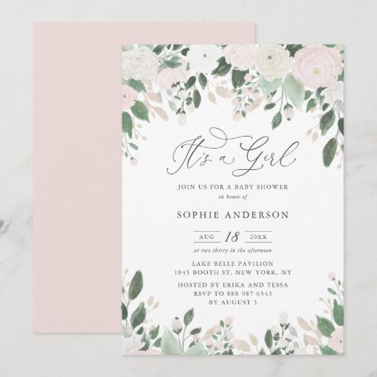 Invitation Pastel Flowers Parties scintillant C'est un Baby s (Devant / Derrière)