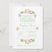 Invitation Pastel Flowers Première communion sainte Invitatio (Devant)