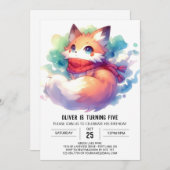 Invitation Pastel Fun Fox Anniversaire (Devant / Derrière)