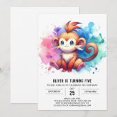 Invitation Pastel Fun Monkey Anniversaire (Devant / Derrière)
