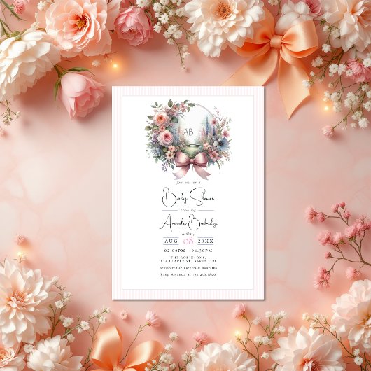 Invitation Pastel Garden Blooms Bow Floral Baby shower