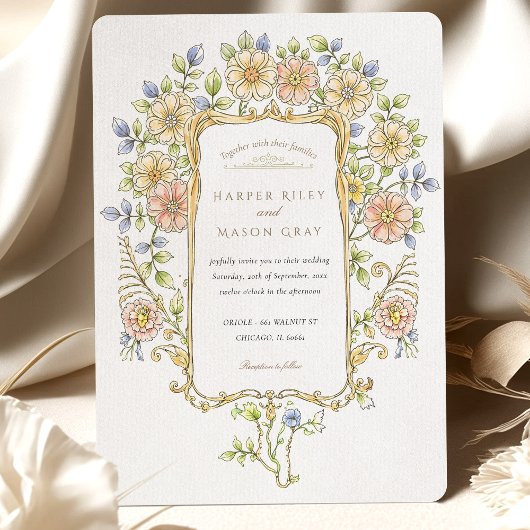 Invitation Pastel Garden Frame Rococo Mariage