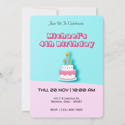 Invitation Pastel Gâteau d'anniversaire avec bougies (Devant)