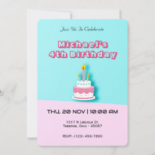 Invitation Pastel Gâteau d'anniversaire avec bougies