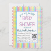 Invitation Pastel Gingham Rainbow Baby Shower (Devant)