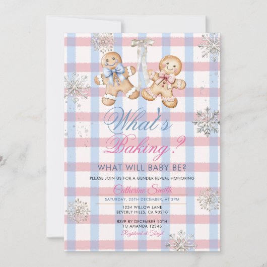 Invitation Pastel Gingham What’s Baking Gender Reveal Invitat (Devant)