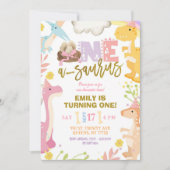 Invitation Pastel Girl A-Saurus Dinosaur Première fête d'anni (Devant)