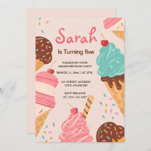 Invitation Pastel Girls Glace Cream été Anniversaire