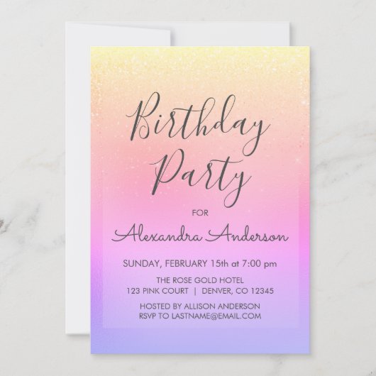 Invitation Pastel Girly Parties scintillant Étincelle N'Impor (Devant)